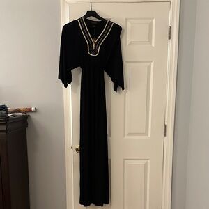 NWT IMAN Black flowy Sleeve Dress with Gold beaded Detailing